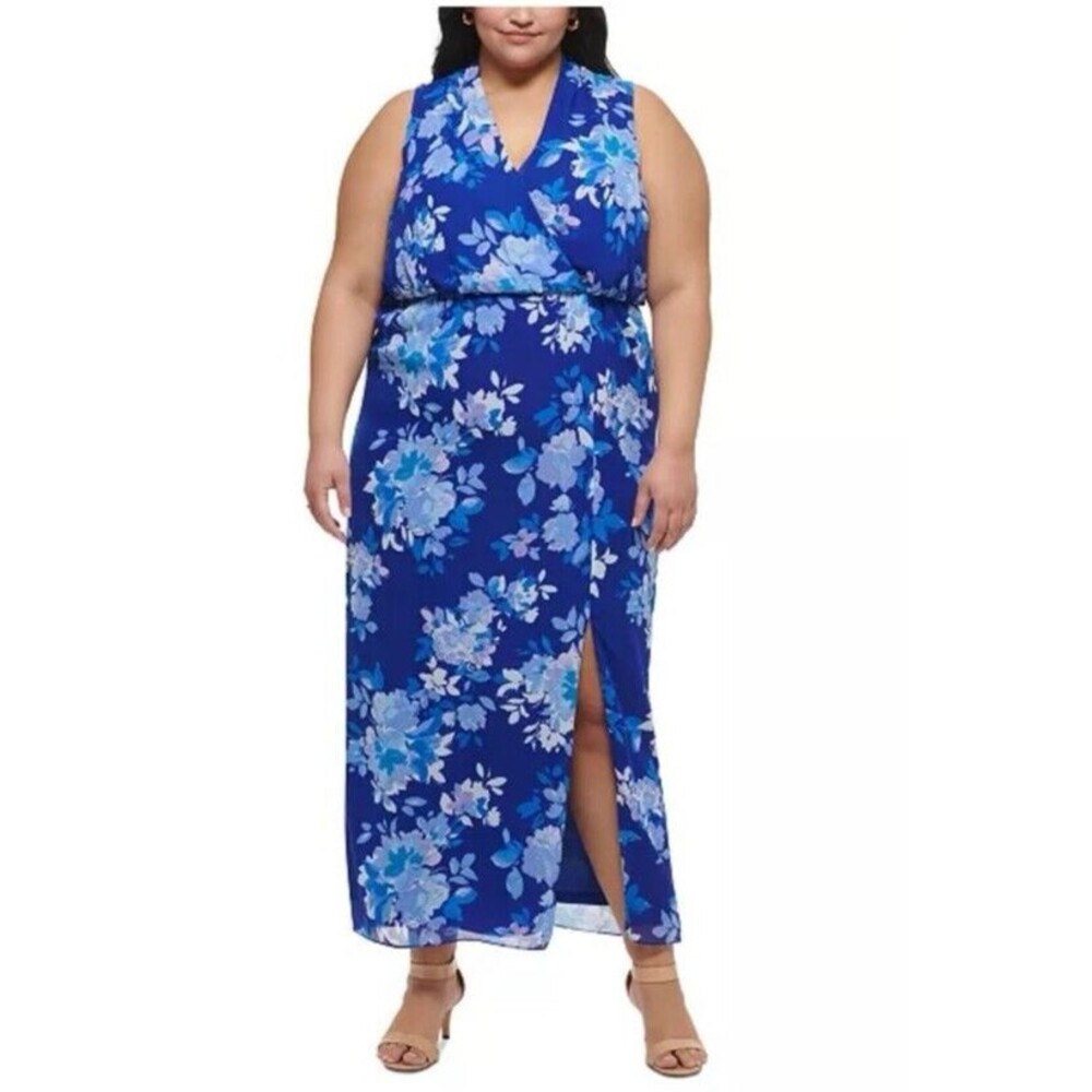 NWT Jessica Howard Womens Sleeveless Maxi Dress Floral Chiffon Plus Size 22W